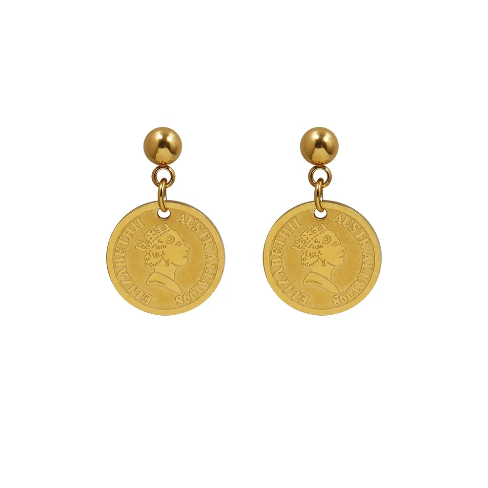 

High Quality Female Head Round Stud Earrings Titanium Steel 18K Gold Jewelry