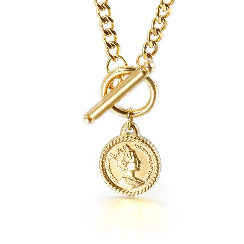 

New Vintage Carved Queen Coin Necklace For Women Metal Retro Figure Medallion Pendant OT Buckle Long Bohemia Jewelry