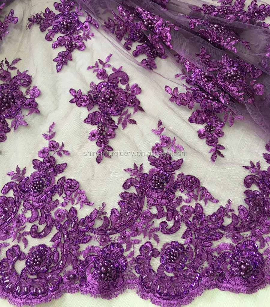 Hand Embroidered Dark Purple Heavily Studded Trim