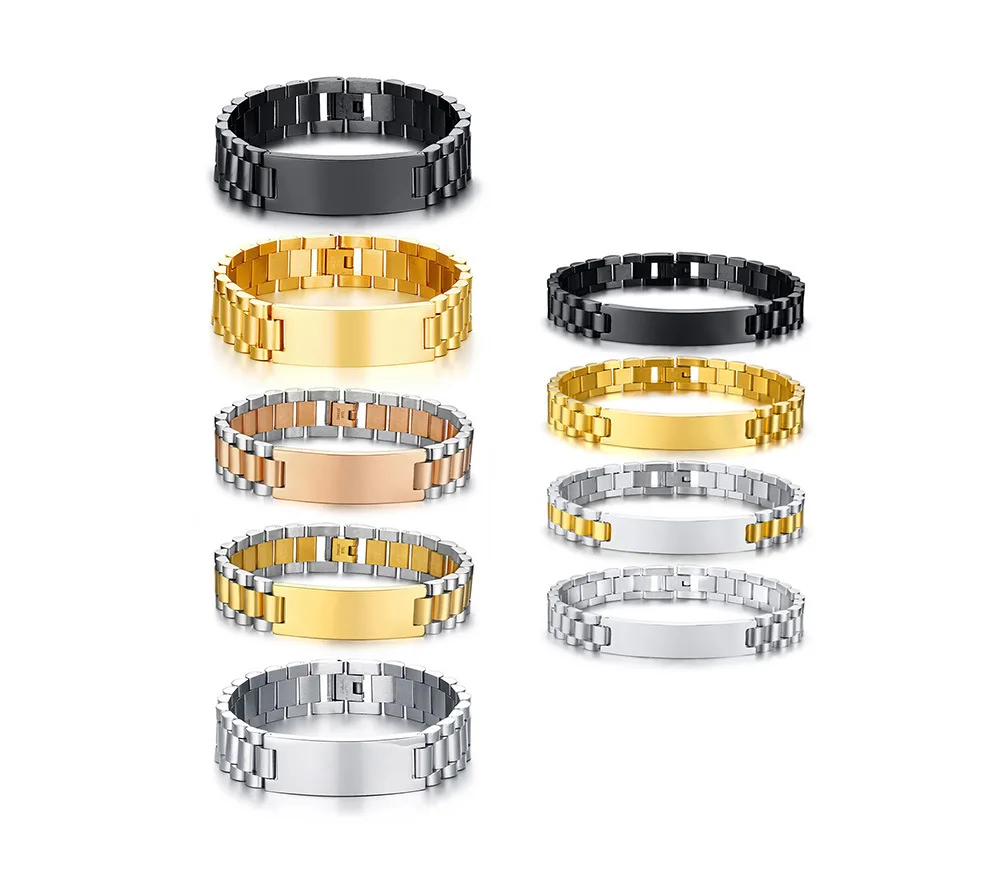 

Duyizhao Luxury Custom Engraved Blank Bar Bracelets 316L Stainless Steel 14K Gold Plated Watch Strap Bracelet Jewelry