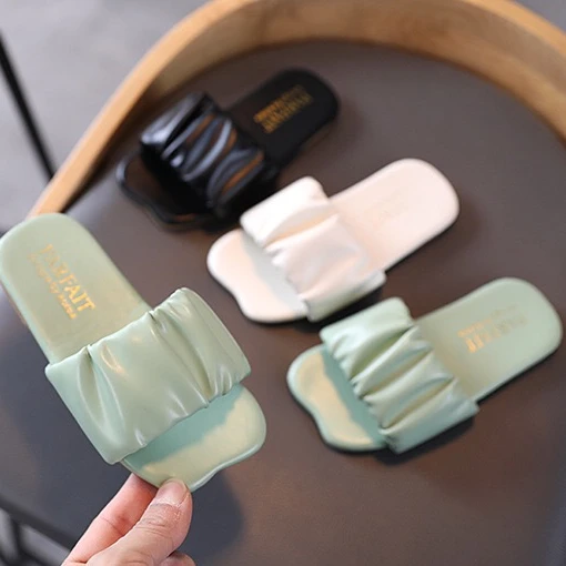 

solid soft sole cute jelly beach outdoor kids slippers children's sandals shoes slip on, As shown