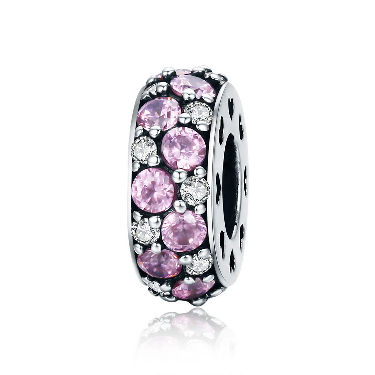 

SCC635 Pink cubic zirconia jewelry 925 silver round bead charms