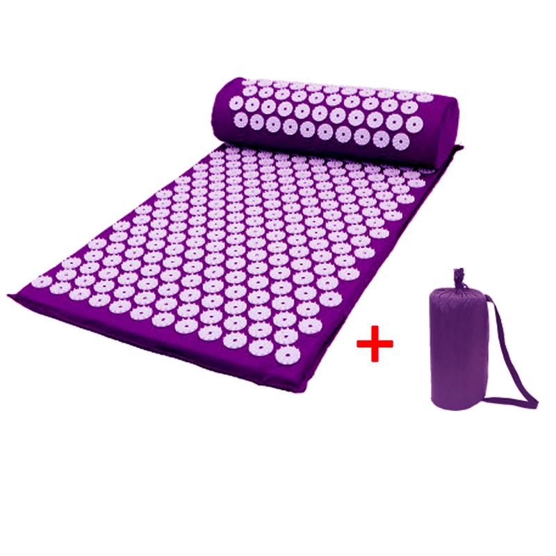 

Wholesale massager relievepain spike yoga acupressure mat with pillow set, Black, blue,purple,gray,