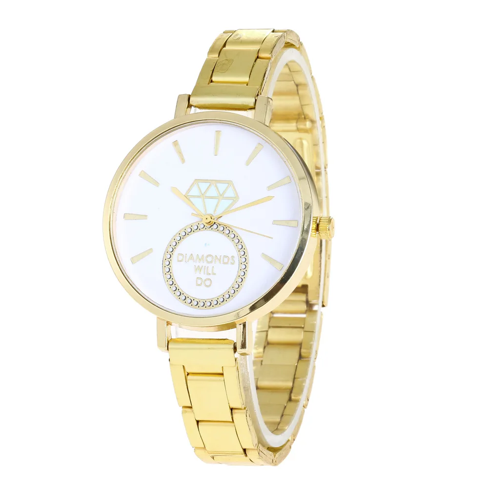 

2019 Popular Fashion Gold Alloy Case Black Leather Strap Quartz Movement Watch for Women, Black, gold, rose gold, silver