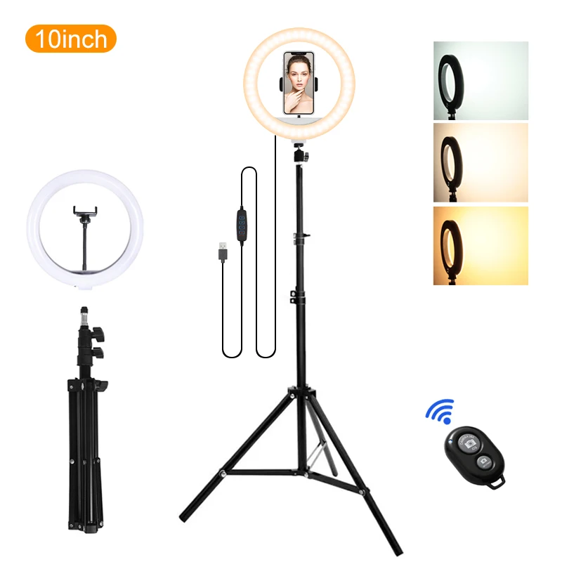 

10-inch selfie ring light and 1.6m tripod Bluetooth remote control LED ring light for makeup, YouTube, Tiktok, photography