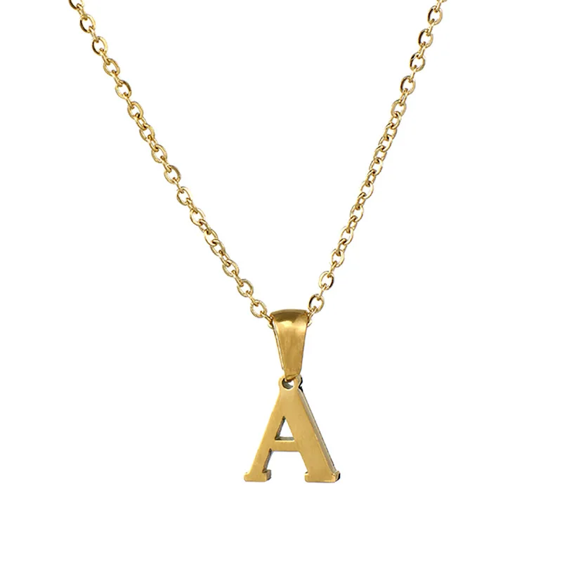 

High Polished 18K Gold Plated Classic Stainless Steel Round Alphabet Initial 26 Letter A Pendant Jewelry Necklace For Women