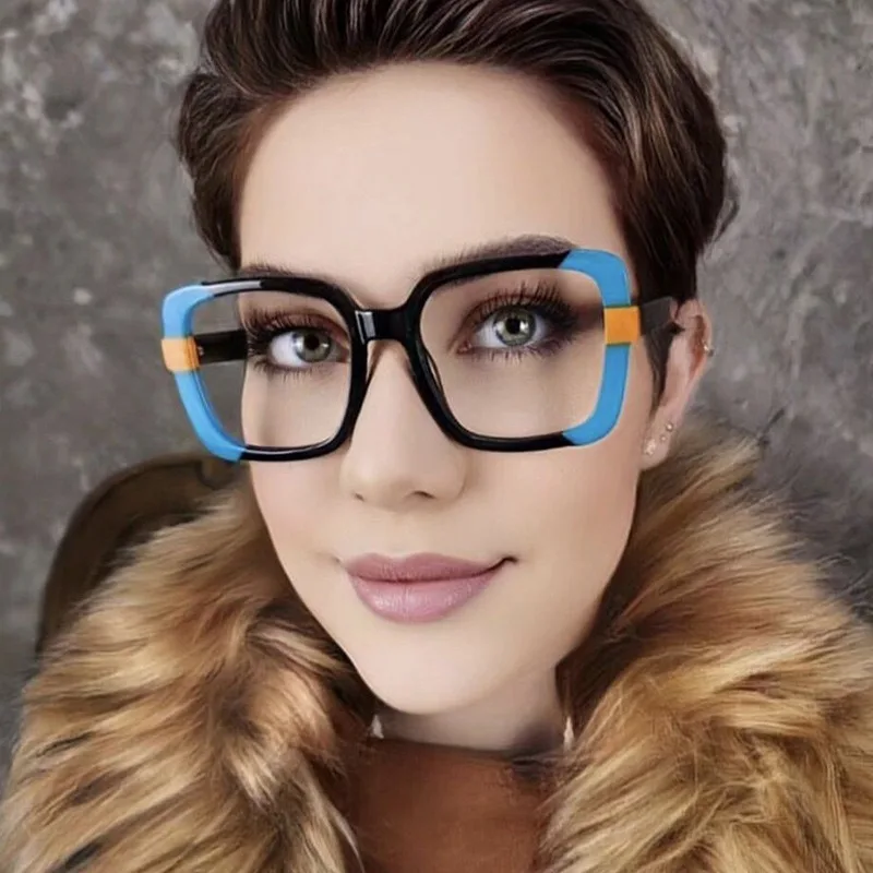 

2024 New trendy Square personality color matching eyeglasses vintage oversized colorful anti blue light optical glasses frame