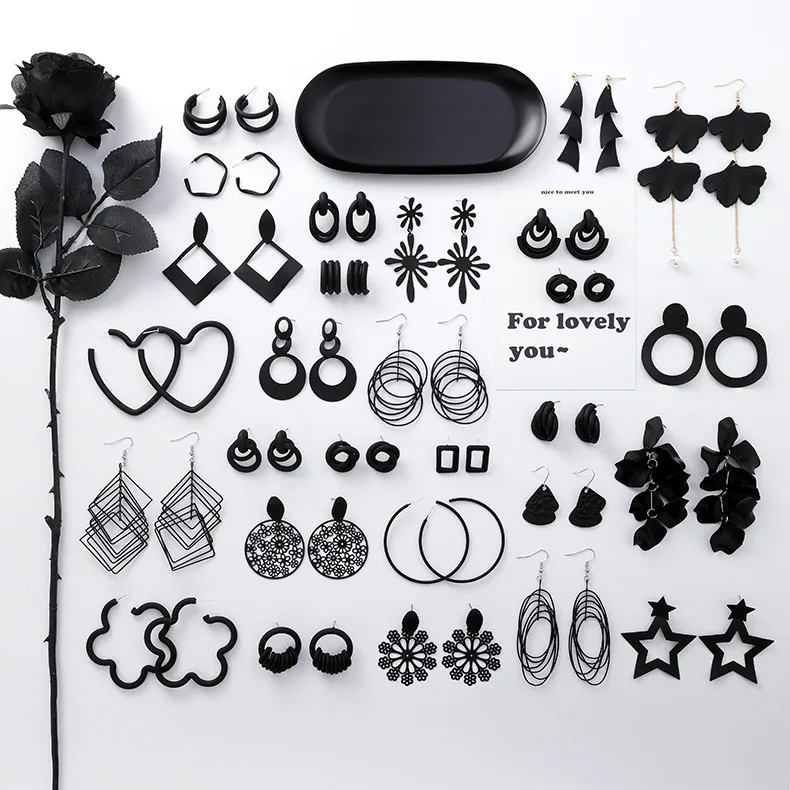 

Popular Fashion Mixed Style Geometric Circles Flower Black Earrings For Women