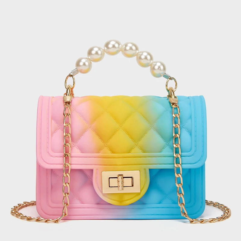 

Chain Rainbow Shoulder Bag Mini Pearl Handbag Jelly Purse Color Crossbody Bag, Color customization