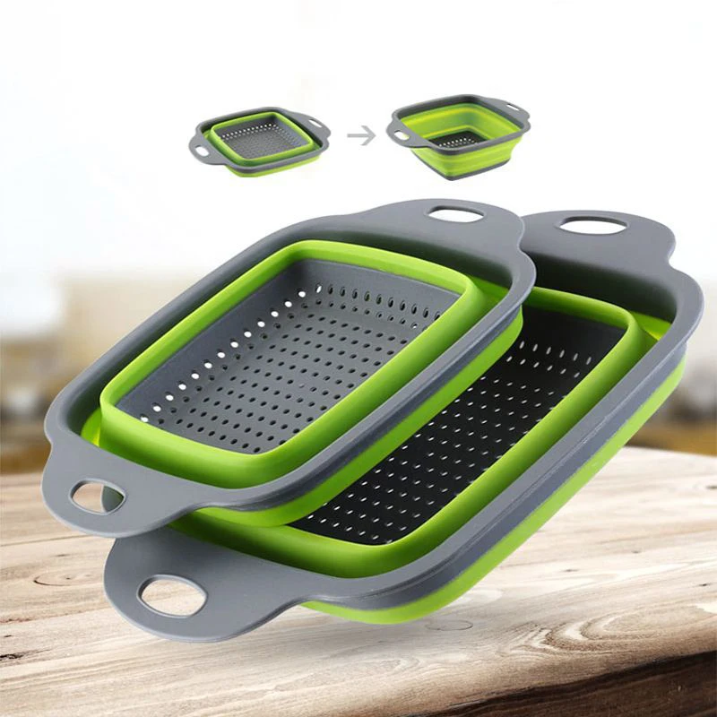 

Foldable Strainer Basket Collapsible Colander Sets Square Shape Fruit Vegetable Washing Drainer Kitchen Baskets