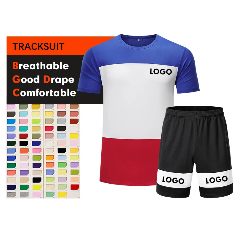 

High Quality Custom Print Men Tracksuit Jogging Sportswear T-Shirt+Shorts 2PCS Set
