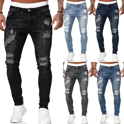 

JACKETOWN Baggy Pantalones Regular Shredded Slim Washed Custom Ripped Plus Size Pants & Jeans Denim Men's Jeans