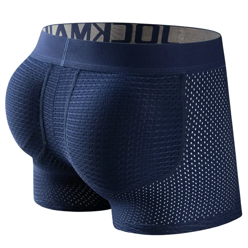 

JOCKMAIL new sexy boxer briefs with removable padding Solid color large size low waist trunks for men, Black/white/navy