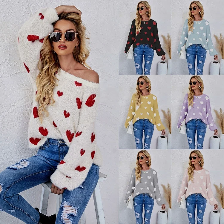 

Loose comfortable and fashion long-sleeved sweet sweater women's plus size O-neck 7 colors pullover ladies' knitted sweater, Color as shown