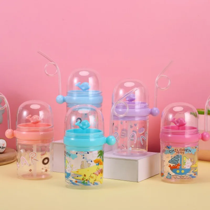 

Zogift Pink Cute Cartoon Children's Summer Animals Spray Plastic Water Bottle With Straw Small Tumbler Plastic For Kids Outdoor, Multiple color children water bottle with straw