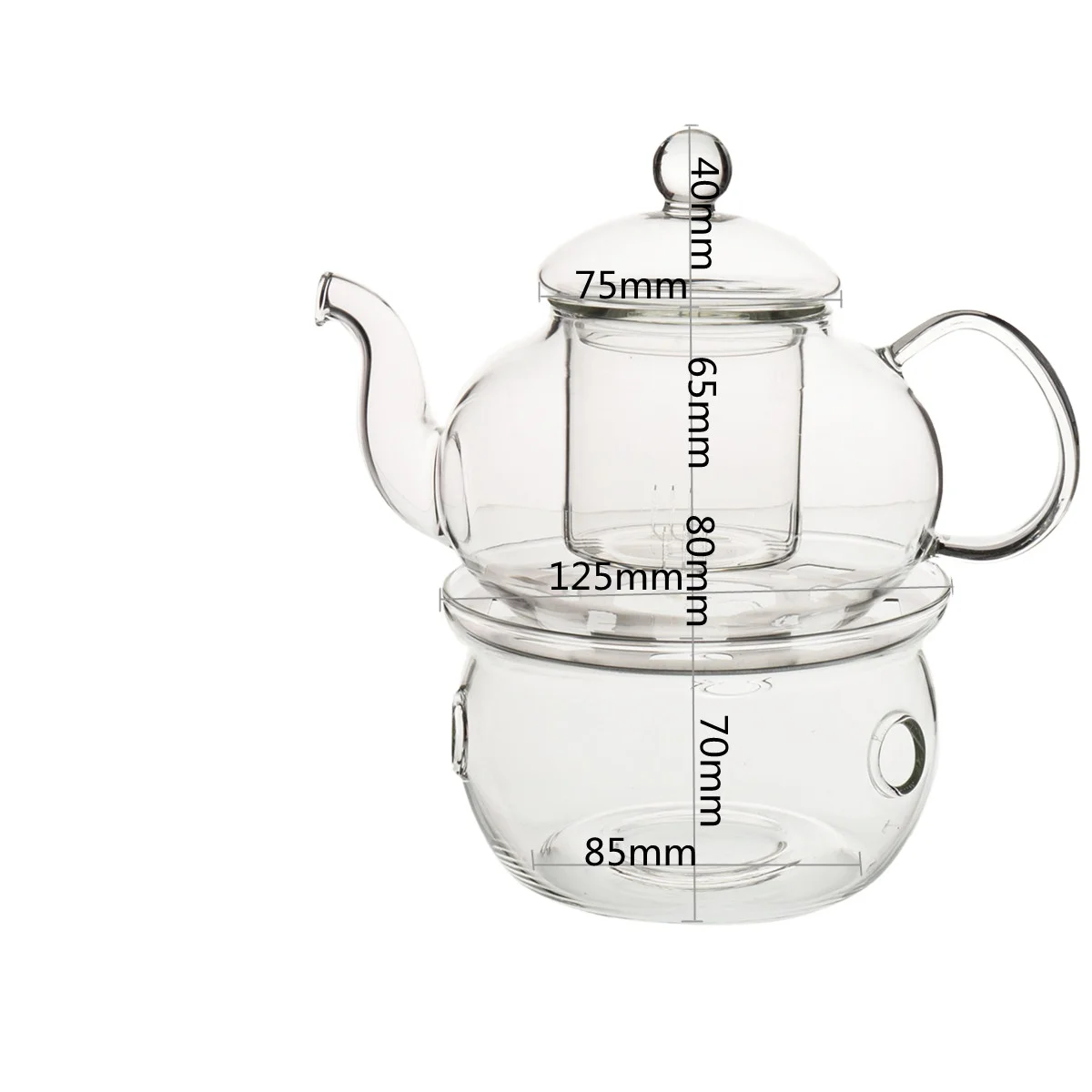 

600ml Clear Glass Heatable Tea Pot Glass Set with Stove and Infuser, Clear & customized