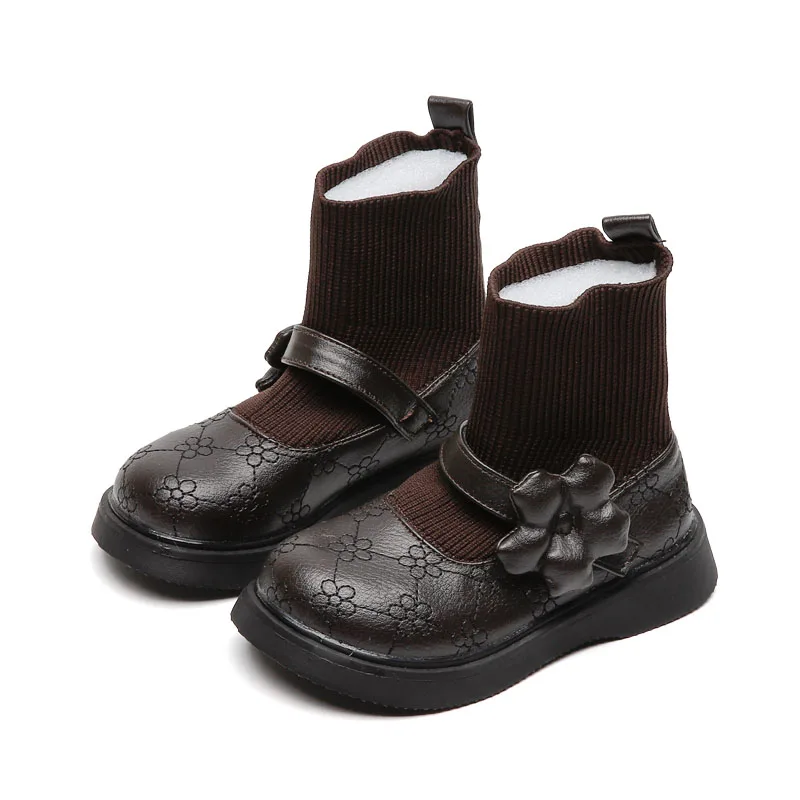 

Dropshipping wholesale winter sock shoes for girls PU leather mary jene shoes custom kids shoes, Brown, black