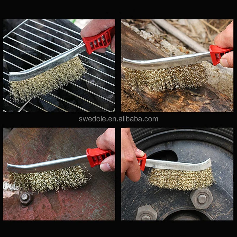 Satc Brass Coated Steel Knife Brush With Plastic Handle Cleaning