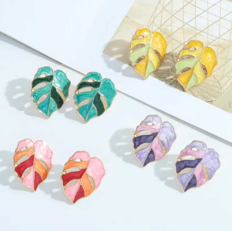 

Korean Alloy colorful leaves Petal Drop Earrings For Women's Fashion Statement Flower Trend Alloy Pendant Earring Jewellery, Same as pictures show,5% color difference exist