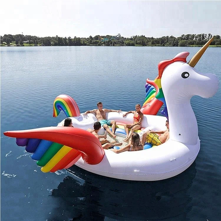 

New Custom Huge Unicorn party island 6 person float in water outdoor 500*420cm inflatable floating island for sale