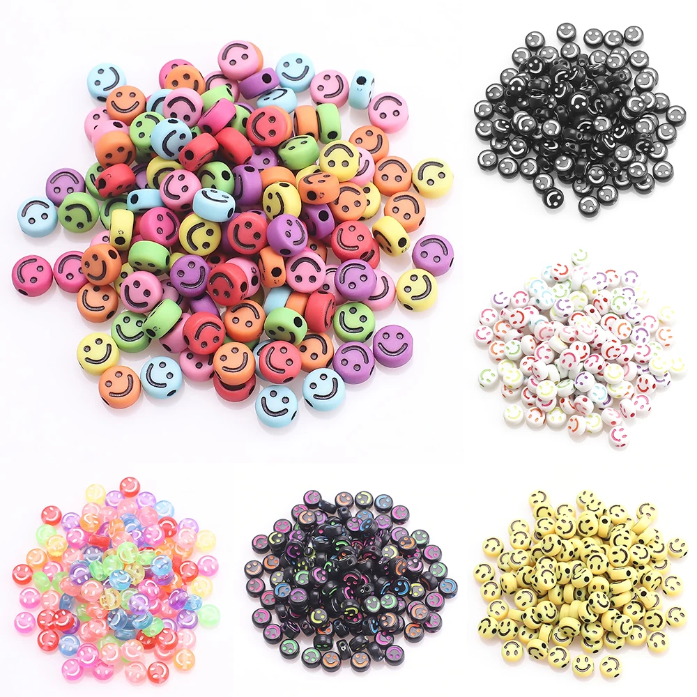 

100Pcs 7MM Plastic Smile Round Beads For Jewelry Making Bulk Bracelet Spacer Acrylic Beads For DIY Making Charms Handmade Crafts