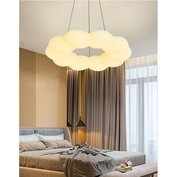 Living room flower PE diffuser wide light emitting dimmable LED chandelier pendant light