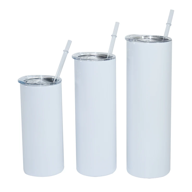 

Free shipping USA warehouse AGH 30oz 30 oz double wall stainless steel straight skinny sublimation blanks tumbler with straw, White glossy