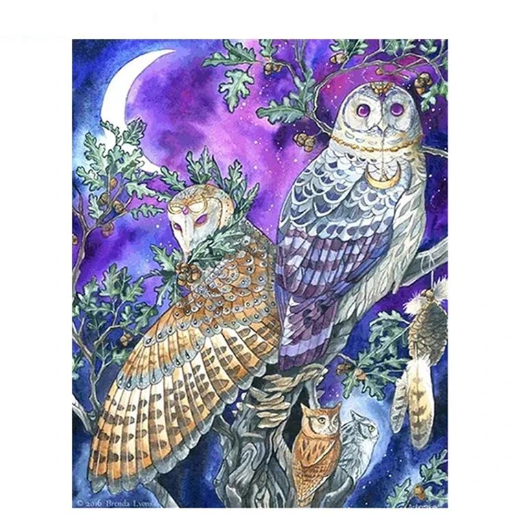 Animal Owl Needlework Full Square/Round paint by numbers canvas Cross Stitch Diamond Crystal Wall Art 5D DIY diamond painting