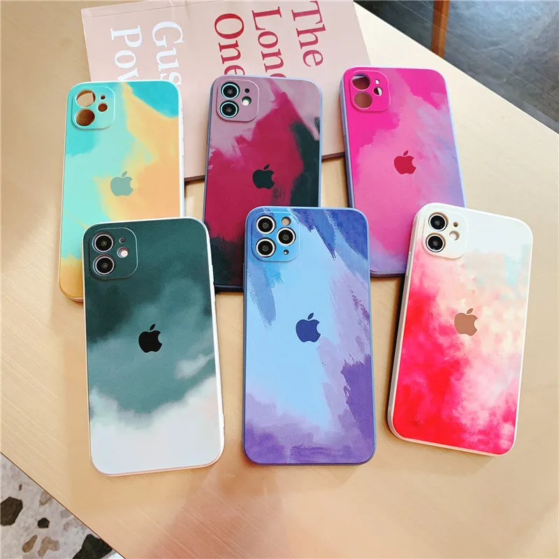 

Newest Fashion Watercolor Plating TPU Soft Phone Case For iPhone 12 Pro MAX 6 Plus 7 8s XR XS MAX SE 2020 Back Mobile Cover Capa, 9 color