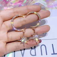 

Fashion luxury crystal rhinestone stars moon asymmetrical shape earrings simple long tassel earrings women