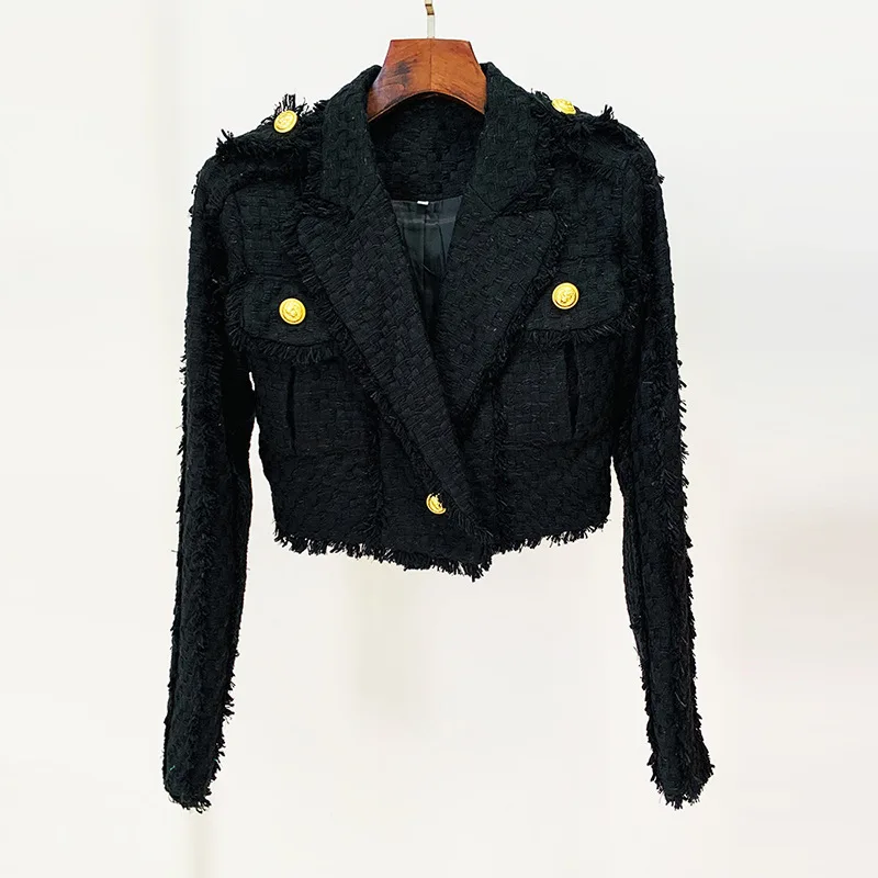 

Bettergirl 2023 Autumn Winter New Star Fashion Temperament Short Tweed Fringe Suit Jacket Set