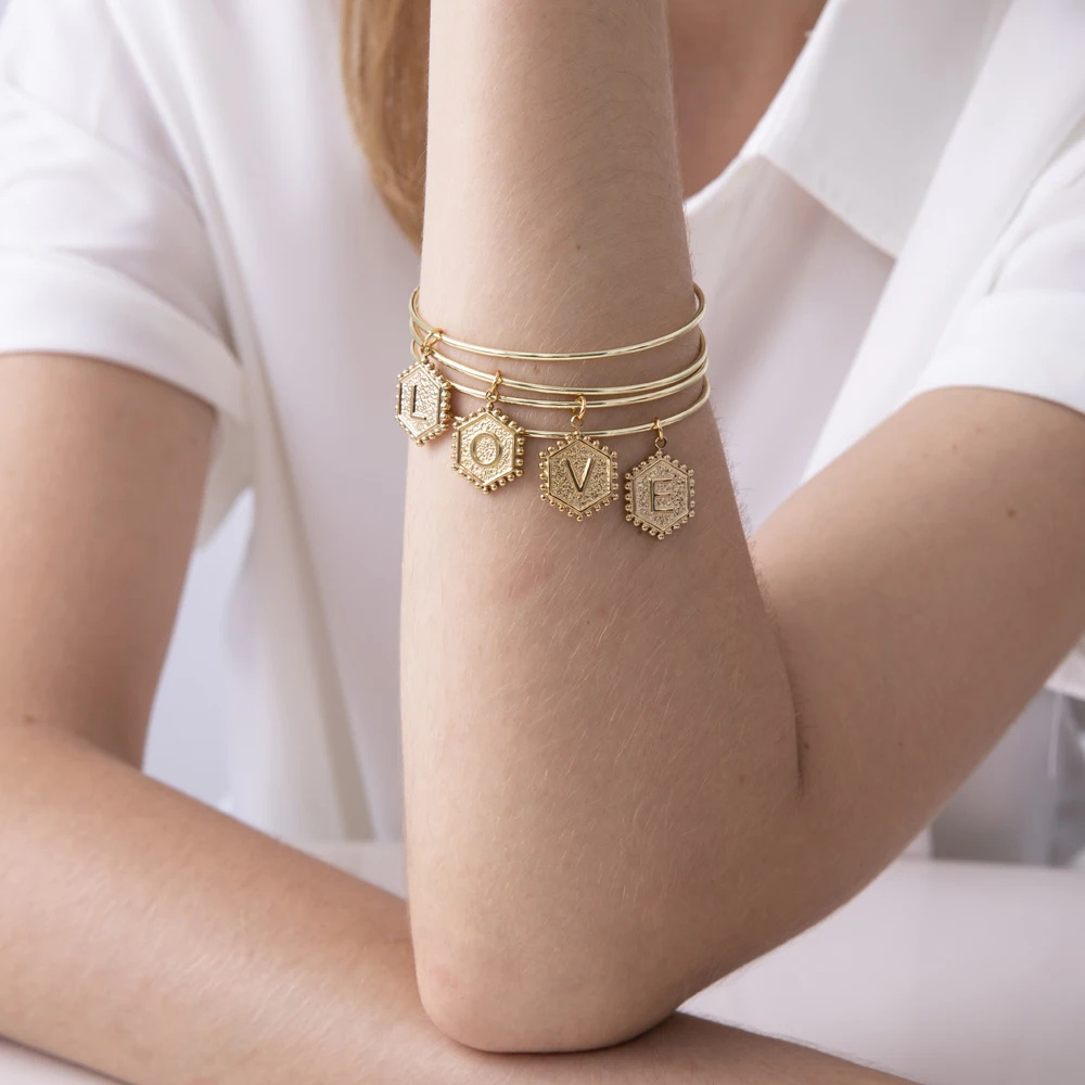 

Personalized custom gold plated letter initial love hope bracelet