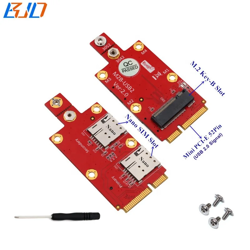 

M.2 Ngff Key-B to Mini PCIe USB 2.0 Signal Adapter Riser Card Dual NANO SIM Slot For QUECTEL SIMCom 5G 4G GSM GPS Modem Module