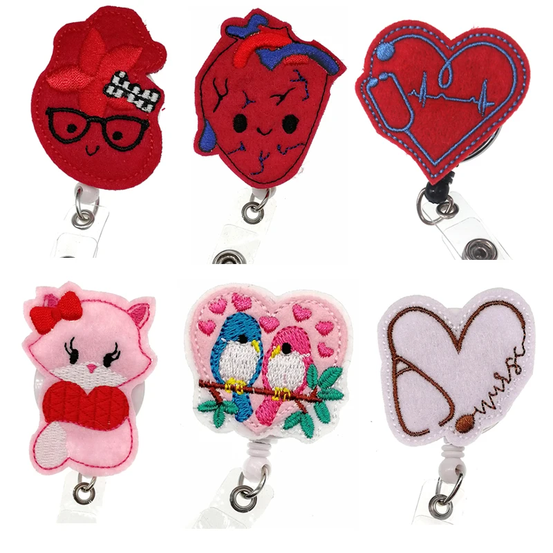 

Free shipping Felt Heart Nursing ID Cardiac Badge Reel Hospital Office Accessories Gift Retractable Badge Holder