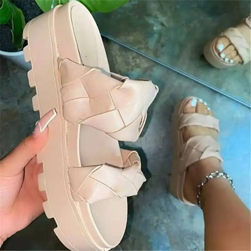 

W 2021 European American ladies slip on summer casual style sandals thick heels slippers, Picture colors