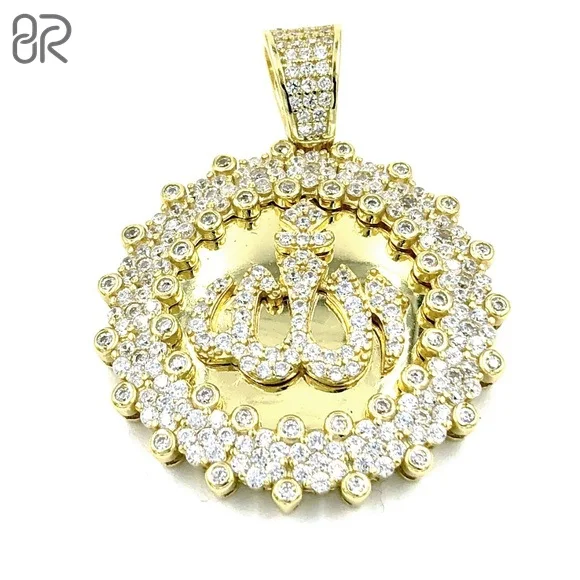 

925 Silver VVS Moissanite Allah Pendant Luxury Round Brilliant Cut Gold Plated Islamic 3D Pendants Women