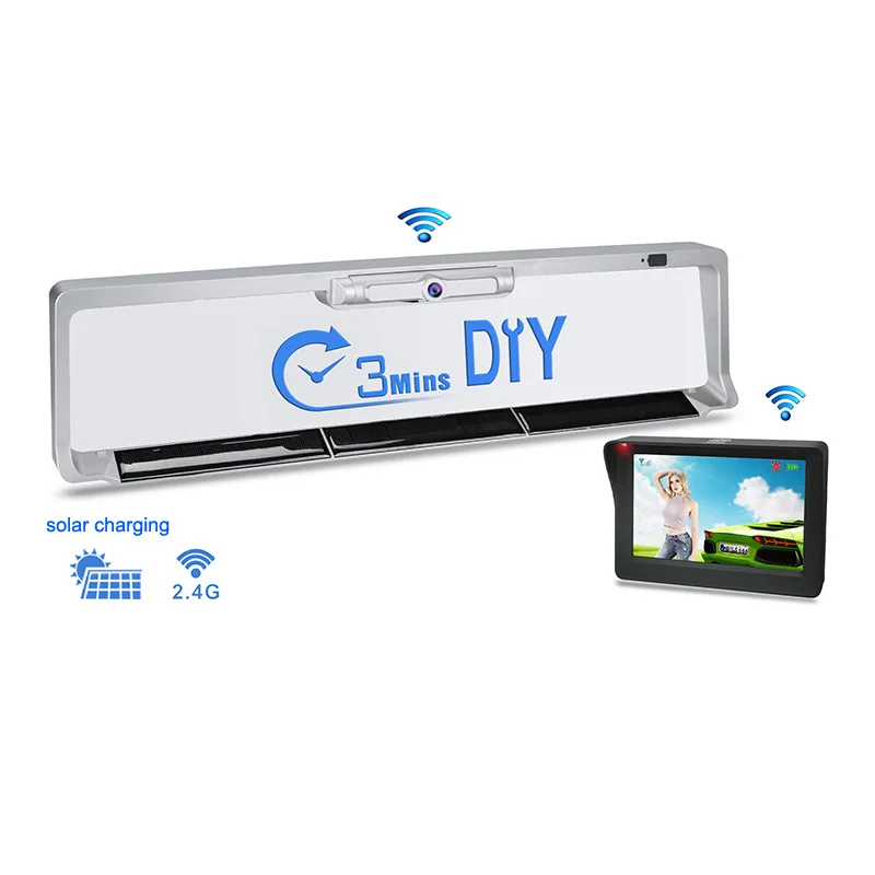 

DIY 2.4GHz Digital Wireless License Plate Frame Backup Camera System Built in Solar Power With 4.3 Inch Rear View Monitor