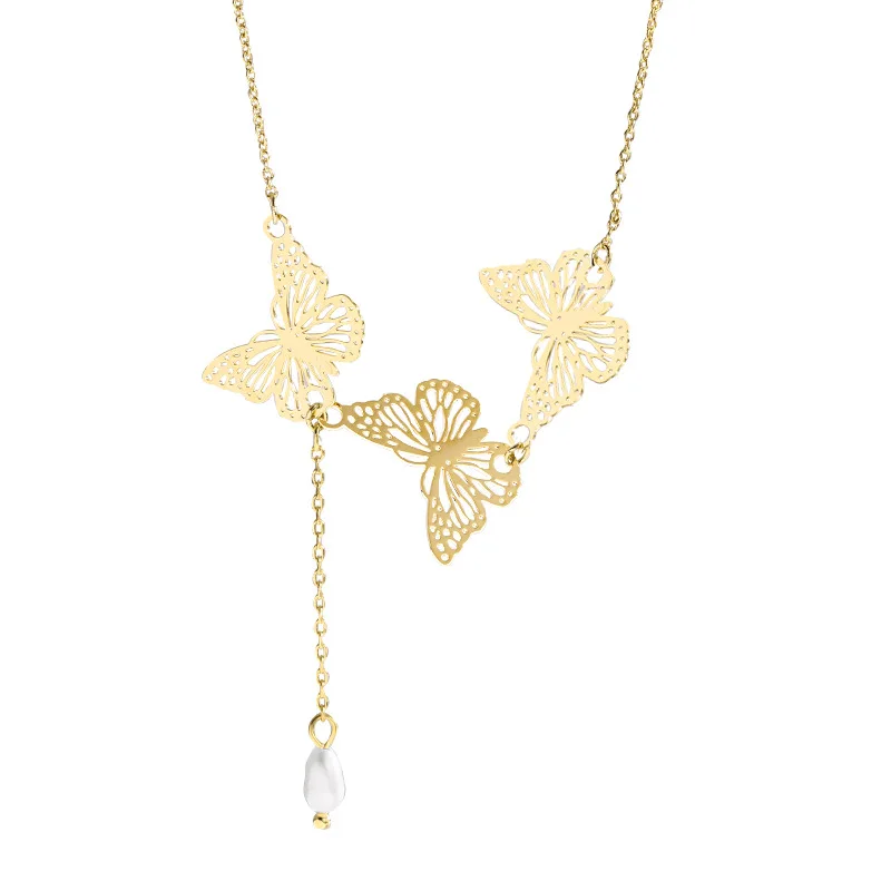 

Bohemian Women 18K Gold Plated Multiple Hollow Butterfly Clavicle Necklace Stainless Steel Butterfly Choker Necklace