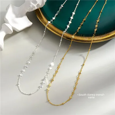 

Simple Korean Trendy Sterling Silver Link Chain Necklace S925 Bling Disc Link Chain Choker Necklace For Women Girls