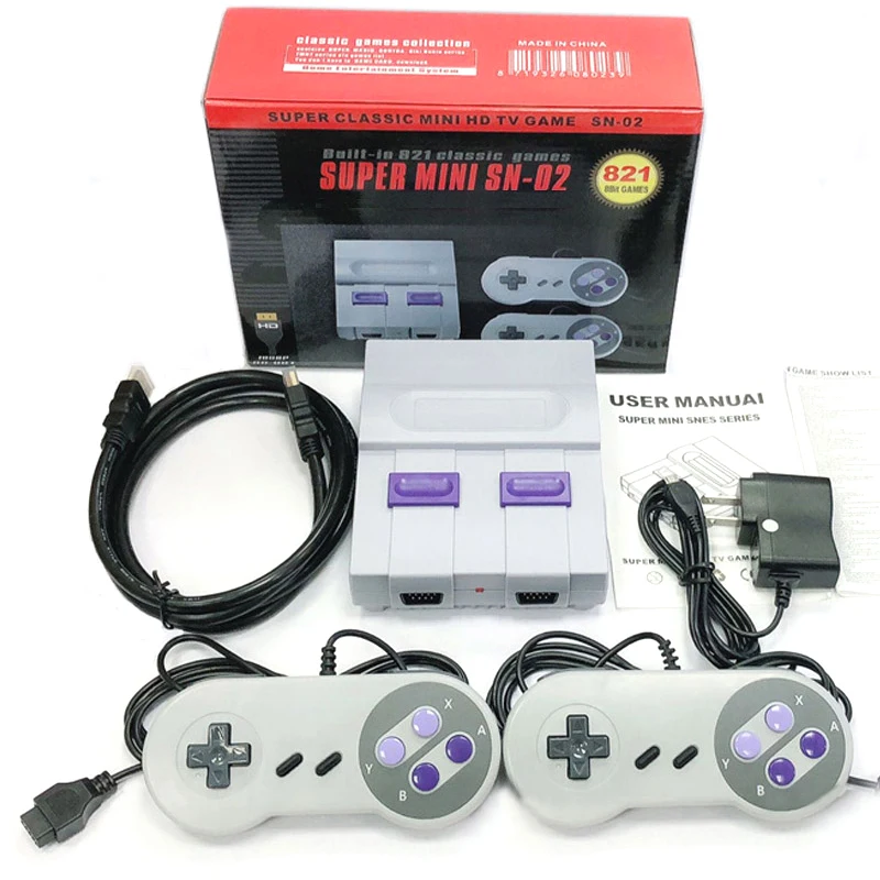 

821 Games with 2 Controller Game Console 8-Bit SFC TV Classic Game Console HD Output NES Console Built-in, Gray white