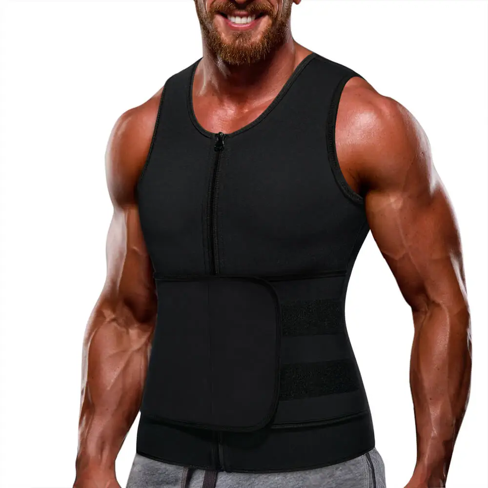 

Neoprene Body Shaper Sauna Suit Tank Top Weigh Loss Belt Zipper Waist Trainer Vest for Men, Balck