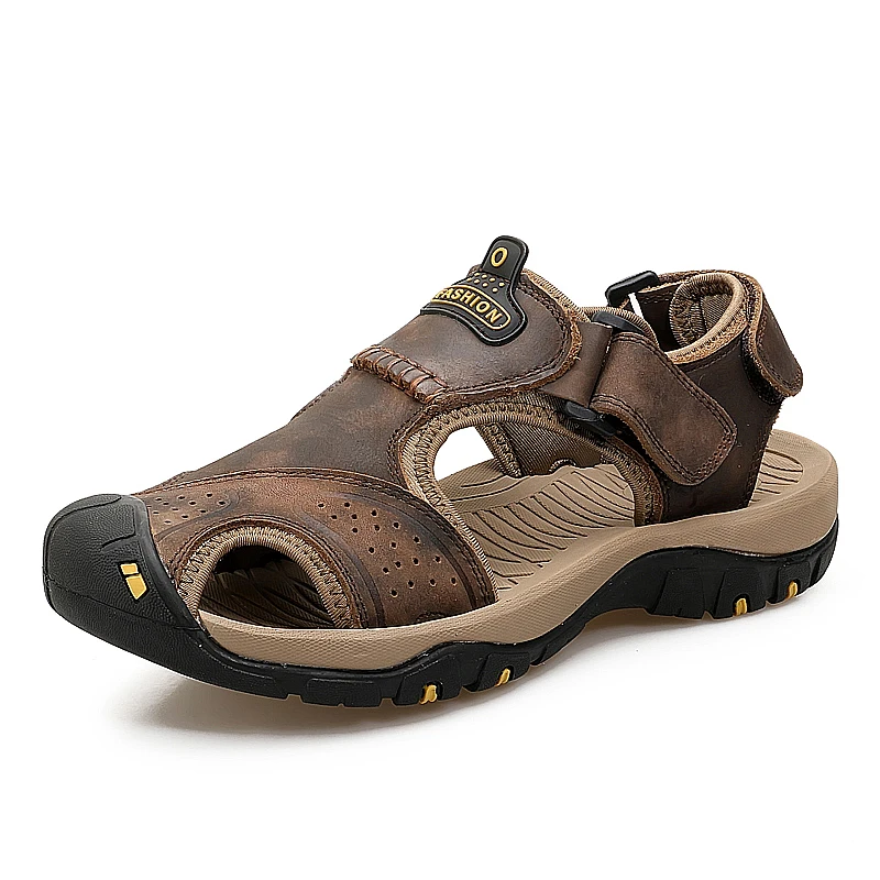 

Sandals Summer Beach Outdoor Walking Trekking Flat Shoes Casual Male Leather Sandalias 2019 Big Size Lazy Gladiator