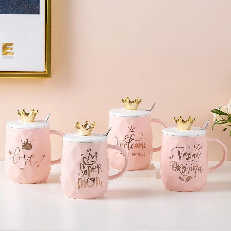 

Crown Mark Cup Ceramic Gift Mug Pink Color For Coffee And Tea