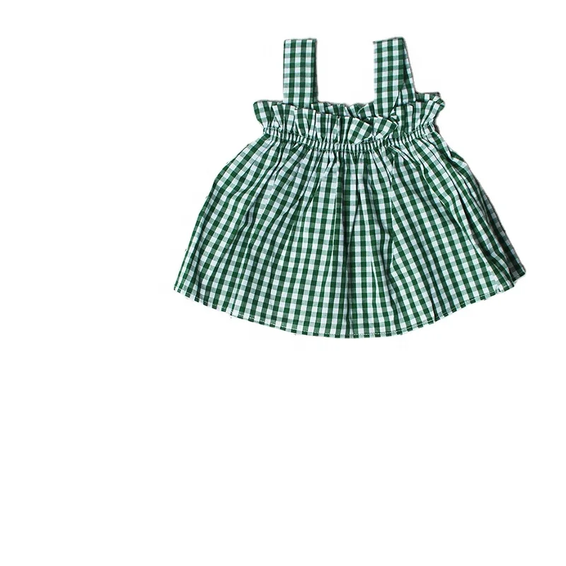 

In hot sale summer with baby girl checked sleeveless condole top + bread pants virgin suit single female baby joker