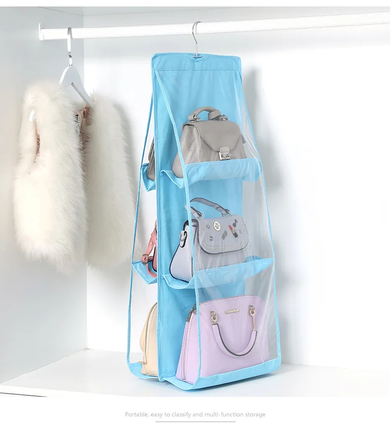

6 Pocket Hanging Handbag Organizer for Wardrobe Closet Transparent Storage Bag Handbag organizer storage