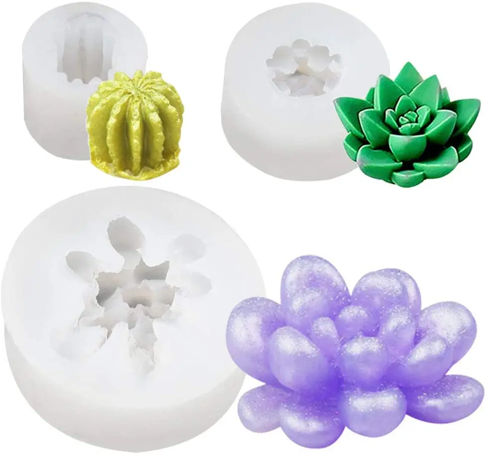 

Succulent Silicone mold - 3-piece cactus flower plant mold for cake decoration, handmade candles, fondant, epoxy, soap