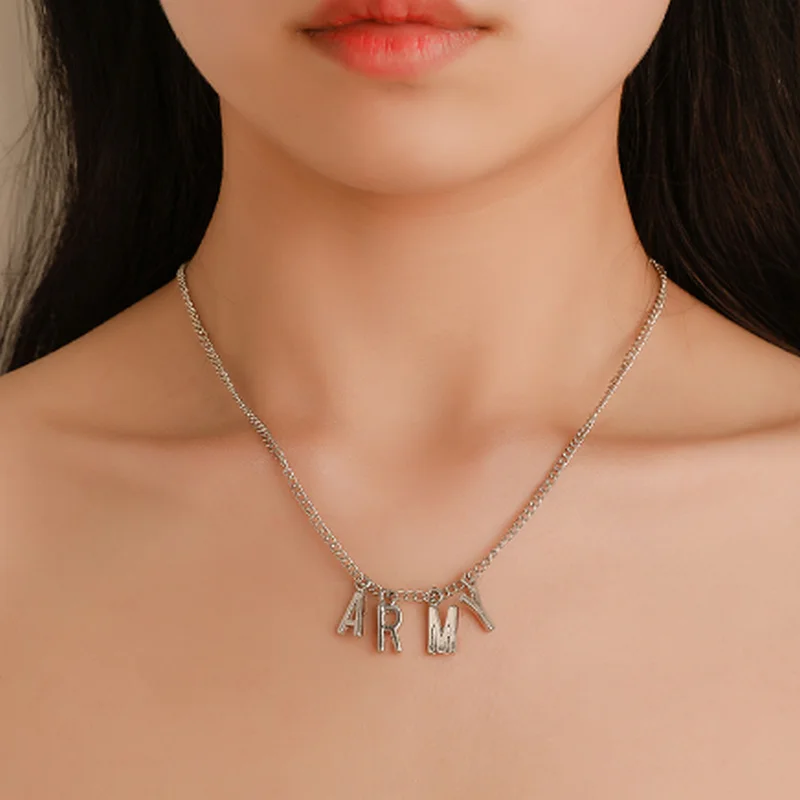 

Hot sell letter ARMY Jimin same fan nameplate pendant necklace, As picture