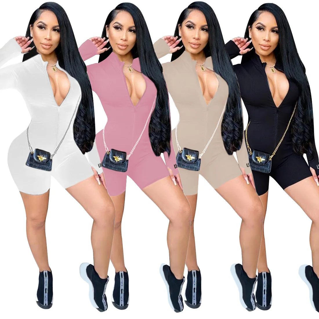 

New Arrival 2021 Bodycon womens jumpsuit casual v-neck jumpsuit tracksuit joggers jumpsuit set