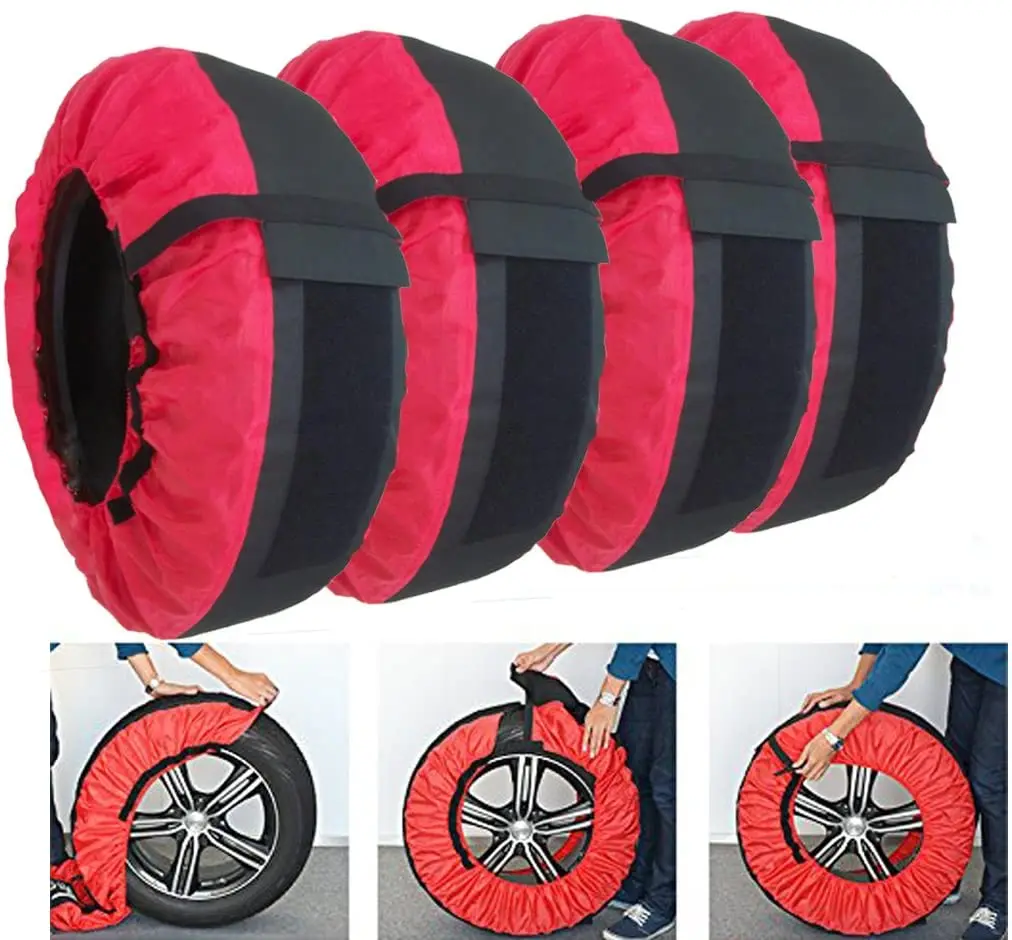 4pcs Spare Tire Cover Case Polyester Winter And Summer Car Tire Storage ...