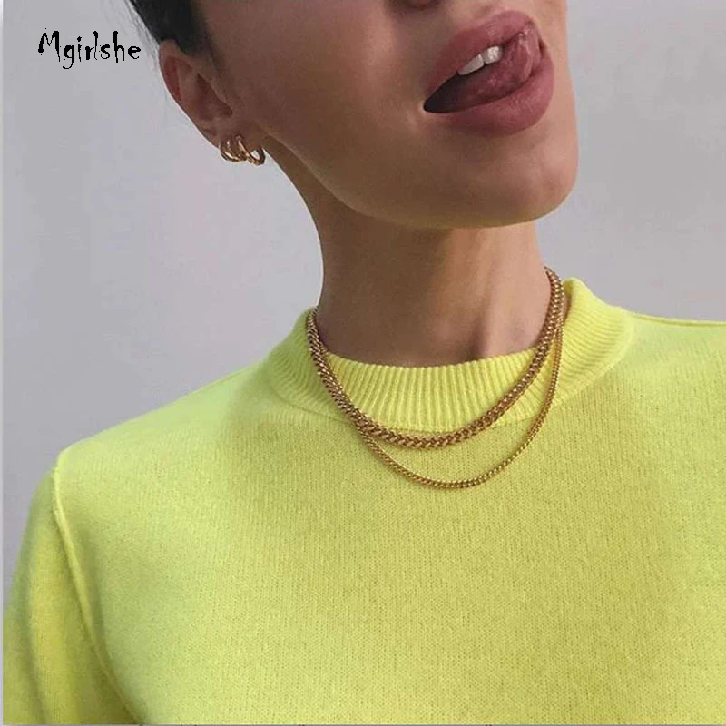 

Mgirlshe Stainless Steel Gold Plated Top Quality Factory Price Cuban Chains Choker For Women Punk Girls Necklace
